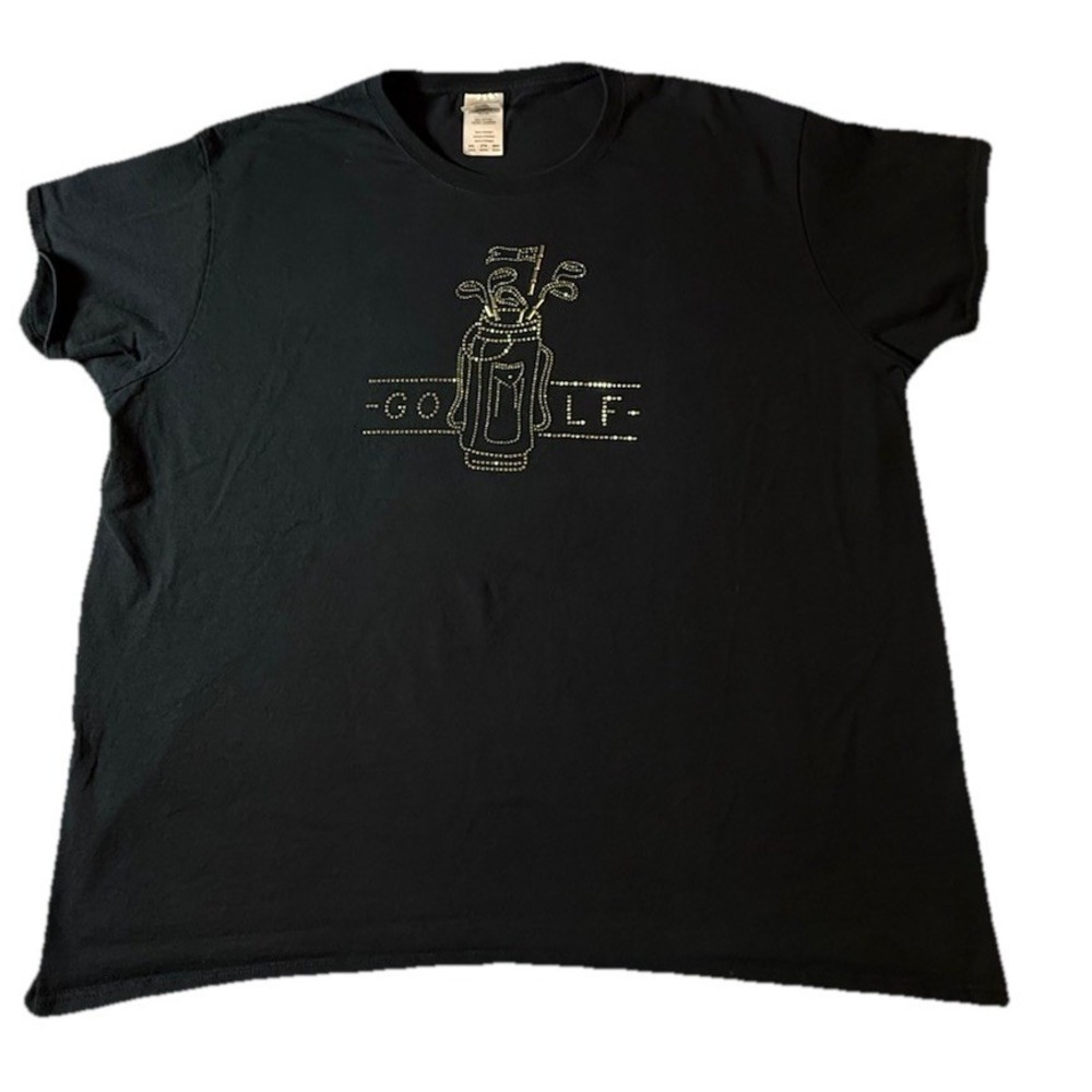 Rhinestone GOLF T-Shirt Women's Black Short Sleeve 2XL Preppy Y2K Athletic